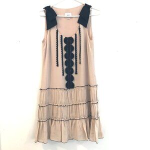 eci NEW YORK dress mini women's S/M silk beige/black tiered boho hippie Y2K